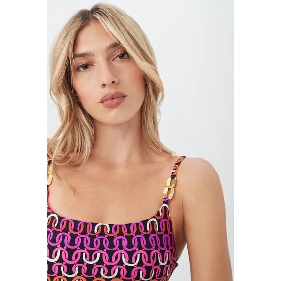 Trina Turk One Piece Swimsuit 8 Echo Chain Scoop Neck Pink Resortwear - Picture 11 of 11